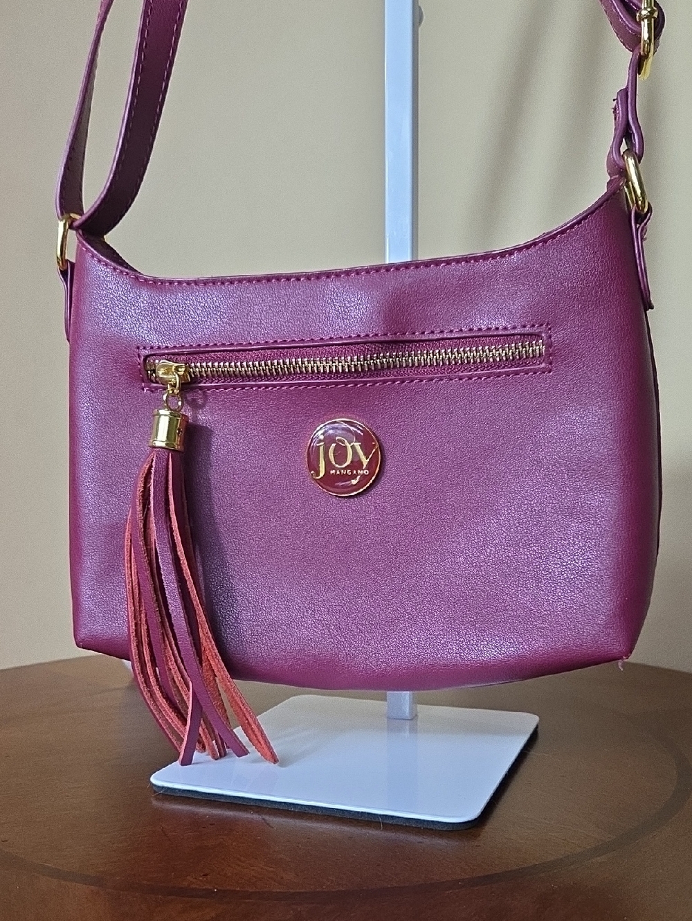 JOY MANGANO Burgandy Wine Cranberry Purse Shoulder Crossbody Bag With Tassle NEW